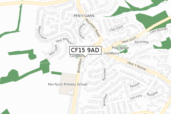 CF15 9AD map - large scale - OS Open Zoomstack (Ordnance Survey)