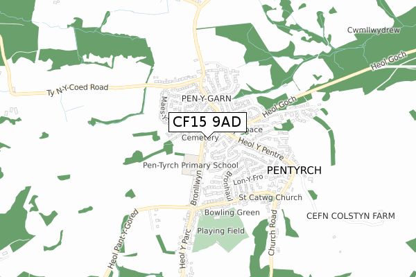 CF15 9AD map - small scale - OS Open Zoomstack (Ordnance Survey)