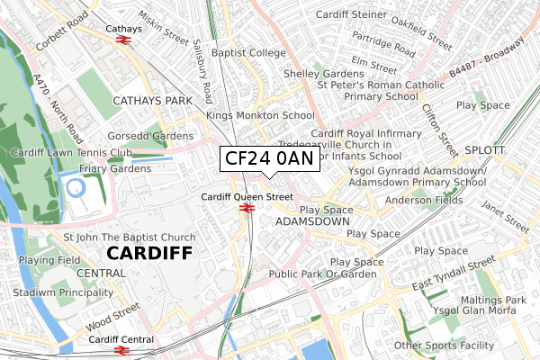 CF24 0AN map - small scale - OS Open Zoomstack (Ordnance Survey)