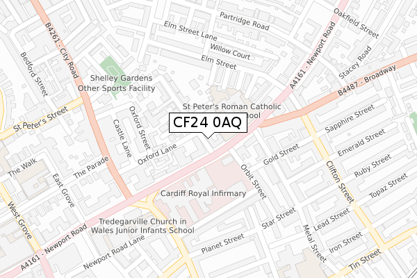 CF24 0AQ map - large scale - OS Open Zoomstack (Ordnance Survey)