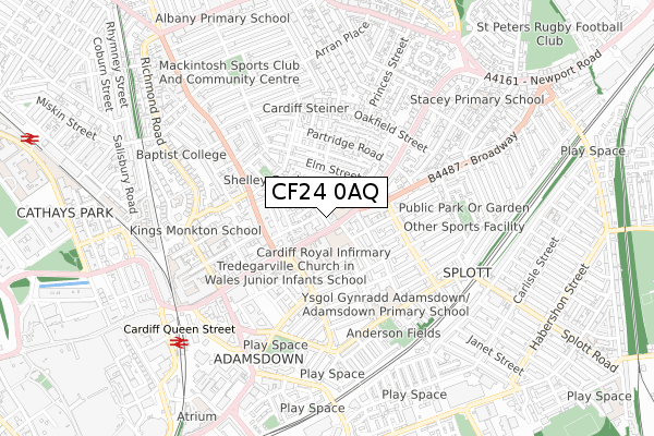 CF24 0AQ map - small scale - OS Open Zoomstack (Ordnance Survey)