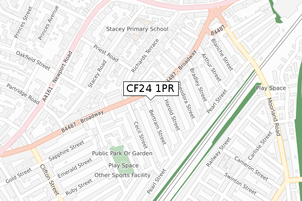 CF24 1PR map - large scale - OS Open Zoomstack (Ordnance Survey)