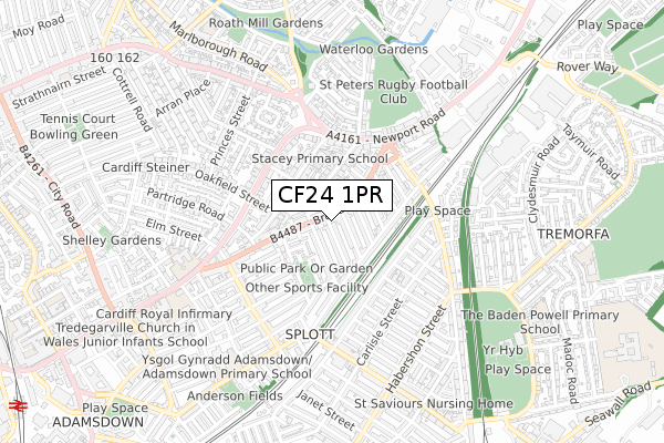 CF24 1PR map - small scale - OS Open Zoomstack (Ordnance Survey)