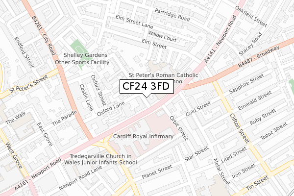 CF24 3FD map - large scale - OS Open Zoomstack (Ordnance Survey)