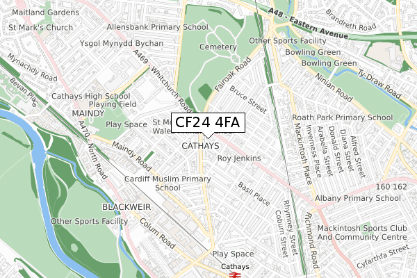 CF24 4FA map - small scale - OS Open Zoomstack (Ordnance Survey)