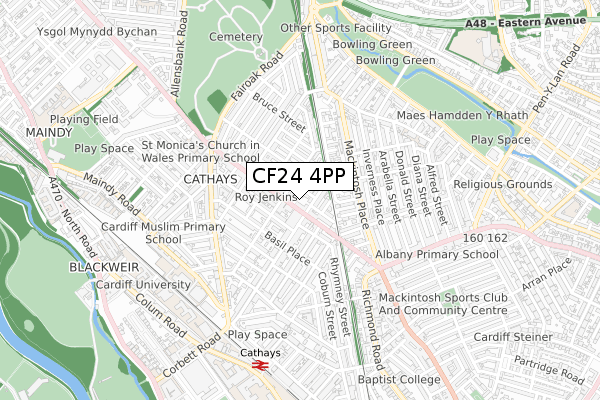 CF24 4PP map - small scale - OS Open Zoomstack (Ordnance Survey)