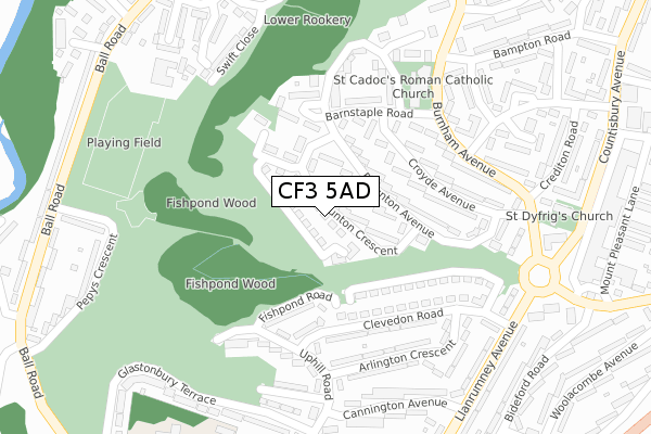 CF3 5AD map - large scale - OS Open Zoomstack (Ordnance Survey)