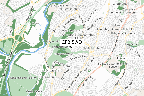 CF3 5AD map - small scale - OS Open Zoomstack (Ordnance Survey)