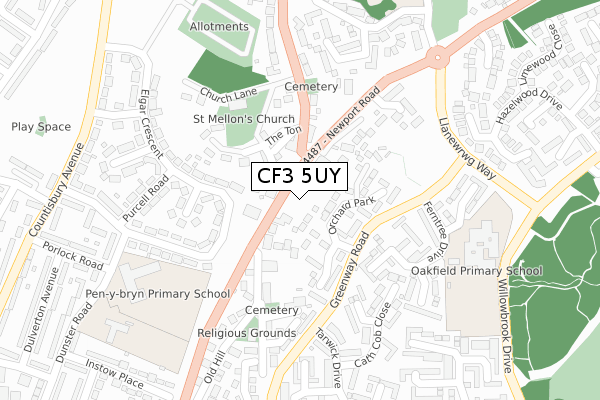 CF3 5UY map - large scale - OS Open Zoomstack (Ordnance Survey)