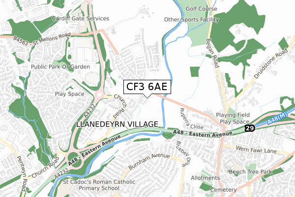 CF3 6AE map - small scale - OS Open Zoomstack (Ordnance Survey)