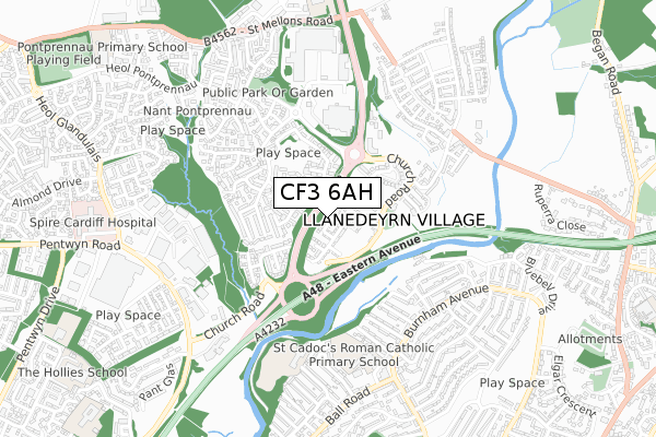 CF3 6AH map - small scale - OS Open Zoomstack (Ordnance Survey)