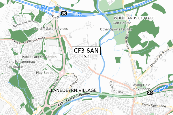 CF3 6AN map - small scale - OS Open Zoomstack (Ordnance Survey)