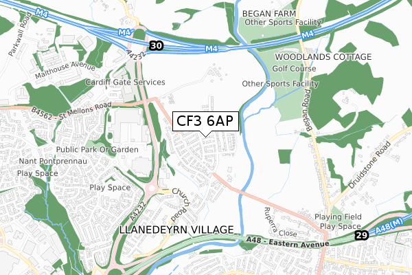 CF3 6AP map - small scale - OS Open Zoomstack (Ordnance Survey)