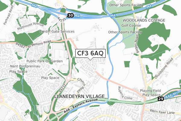 CF3 6AQ map - small scale - OS Open Zoomstack (Ordnance Survey)