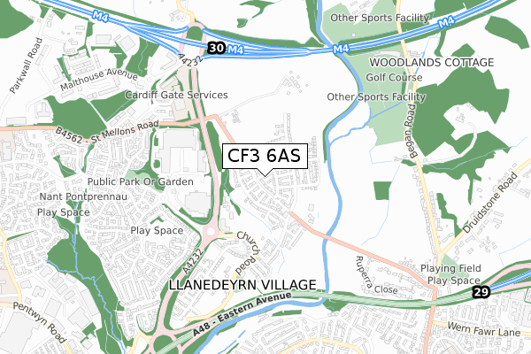 CF3 6AS map - small scale - OS Open Zoomstack (Ordnance Survey)