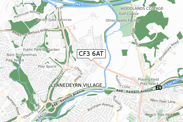 CF3 6AT map - small scale - OS Open Zoomstack (Ordnance Survey)