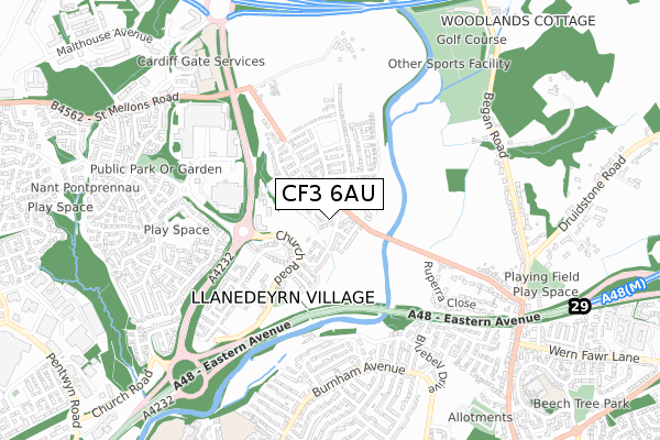 CF3 6AU map - small scale - OS Open Zoomstack (Ordnance Survey)