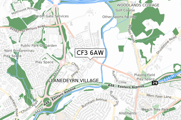 CF3 6AW map - small scale - OS Open Zoomstack (Ordnance Survey)