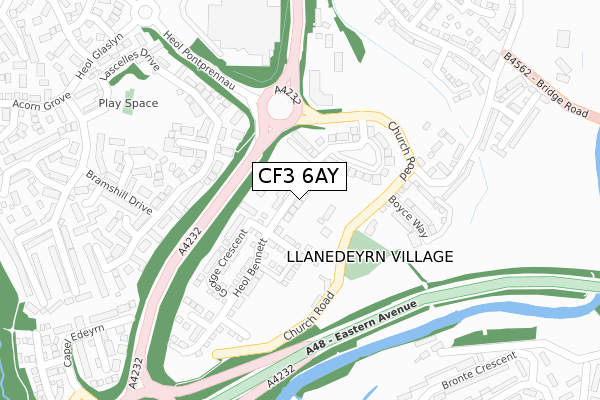 CF3 6AY map - large scale - OS Open Zoomstack (Ordnance Survey)