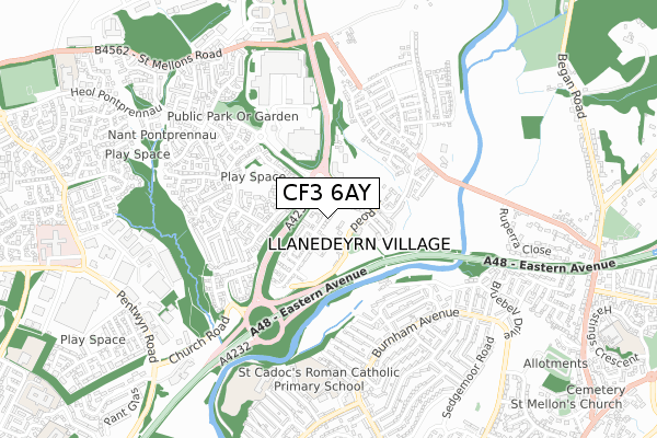 CF3 6AY map - small scale - OS Open Zoomstack (Ordnance Survey)