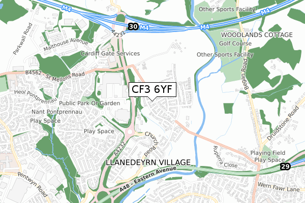 CF3 6YF map - small scale - OS Open Zoomstack (Ordnance Survey)