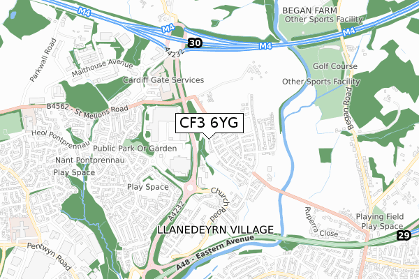 CF3 6YG map - small scale - OS Open Zoomstack (Ordnance Survey)