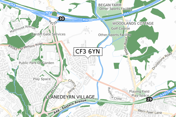 CF3 6YN map - small scale - OS Open Zoomstack (Ordnance Survey)