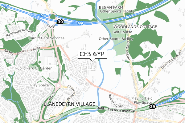 CF3 6YP map - small scale - OS Open Zoomstack (Ordnance Survey)