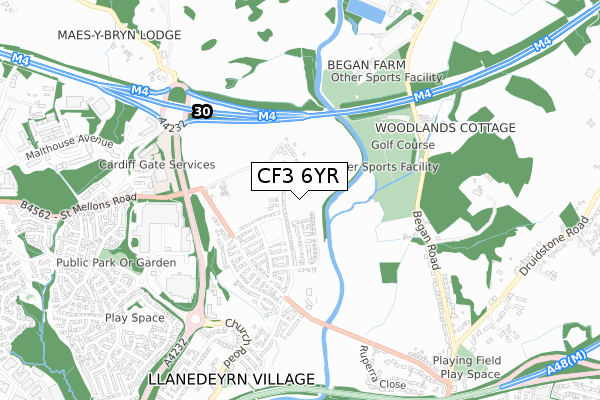 CF3 6YR map - small scale - OS Open Zoomstack (Ordnance Survey)