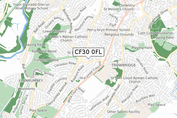 CF30 0FL map - small scale - OS Open Zoomstack (Ordnance Survey)