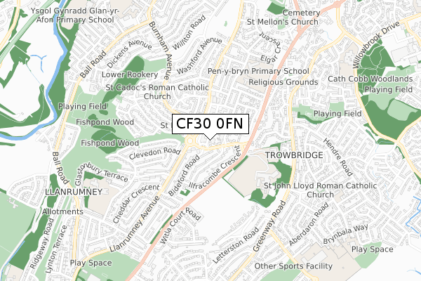 CF30 0FN map - small scale - OS Open Zoomstack (Ordnance Survey)