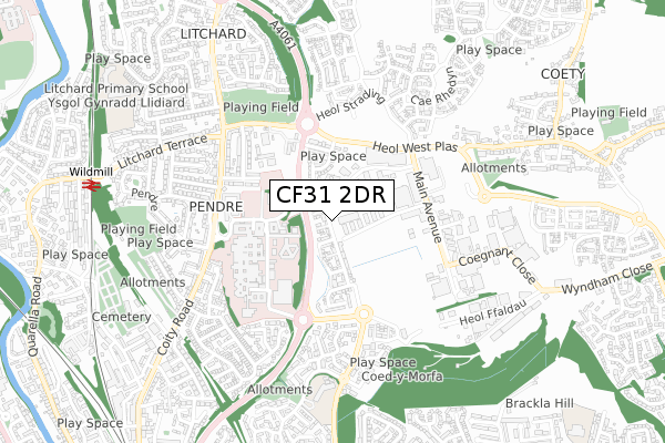 CF31 2DR map - small scale - OS Open Zoomstack (Ordnance Survey)