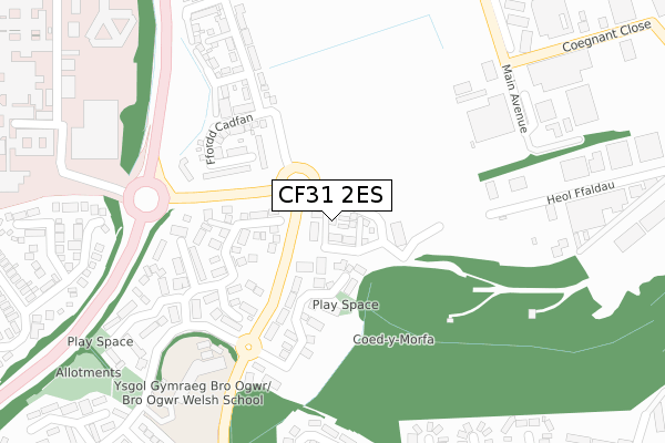 CF31 2ES map - large scale - OS Open Zoomstack (Ordnance Survey)