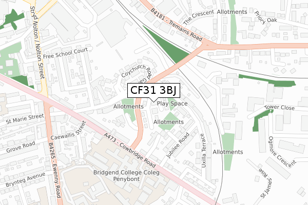 CF31 3BJ map - large scale - OS Open Zoomstack (Ordnance Survey)