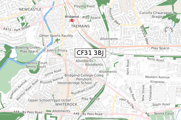 CF31 3BJ map - small scale - OS Open Zoomstack (Ordnance Survey)