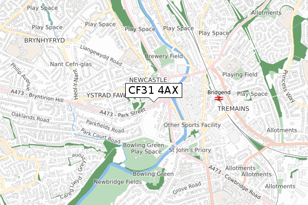 CF31 4AX map - small scale - OS Open Zoomstack (Ordnance Survey)