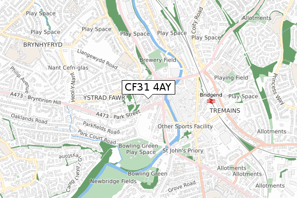 CF31 4AY map - small scale - OS Open Zoomstack (Ordnance Survey)