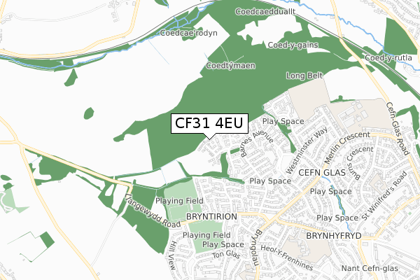 CF31 4EU map - small scale - OS Open Zoomstack (Ordnance Survey)