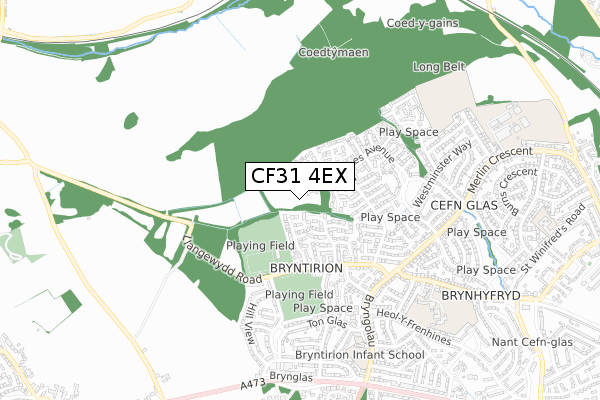 CF31 4EX map - small scale - OS Open Zoomstack (Ordnance Survey)