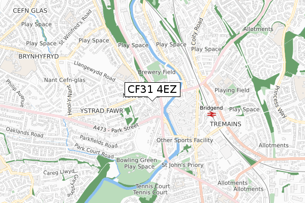 CF31 4EZ map - small scale - OS Open Zoomstack (Ordnance Survey)