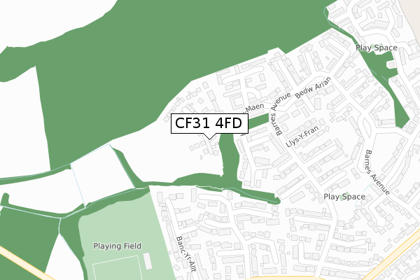 CF31 4FD map - large scale - OS Open Zoomstack (Ordnance Survey)