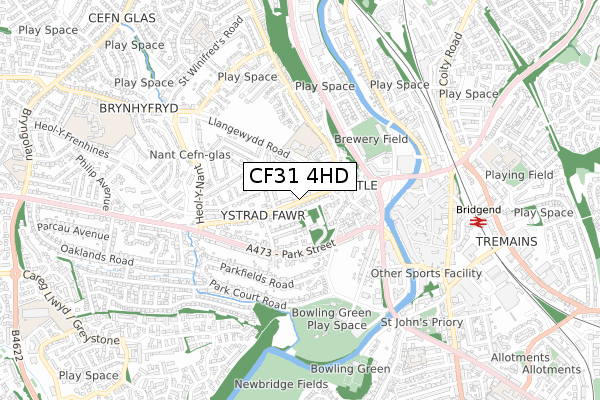 CF31 4HD map - small scale - OS Open Zoomstack (Ordnance Survey)