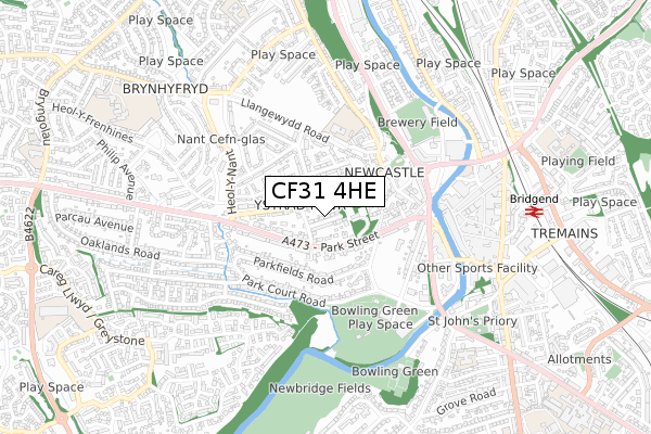 CF31 4HE map - small scale - OS Open Zoomstack (Ordnance Survey)