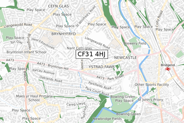 CF31 4HJ map - small scale - OS Open Zoomstack (Ordnance Survey)