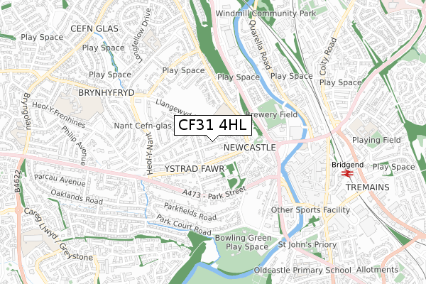 CF31 4HL map - small scale - OS Open Zoomstack (Ordnance Survey)