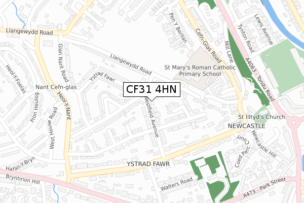 CF31 4HN map - large scale - OS Open Zoomstack (Ordnance Survey)