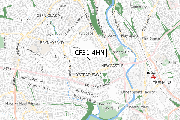 CF31 4HN map - small scale - OS Open Zoomstack (Ordnance Survey)