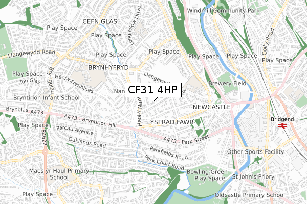 CF31 4HP map - small scale - OS Open Zoomstack (Ordnance Survey)