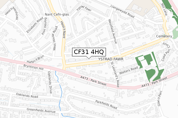 CF31 4HQ map - large scale - OS Open Zoomstack (Ordnance Survey)