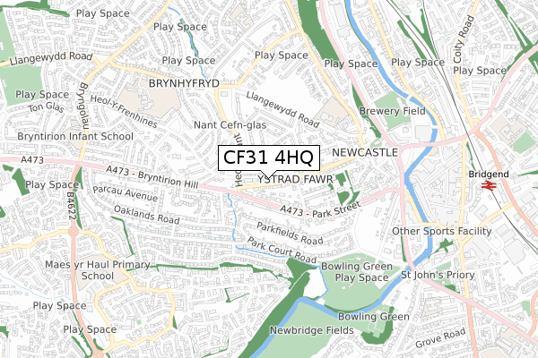 CF31 4HQ map - small scale - OS Open Zoomstack (Ordnance Survey)